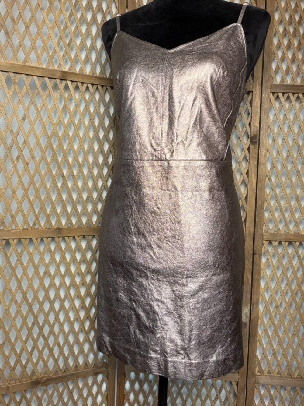 Metallic Silver Faux Leather Slip Mini Dress Going Out - Size 10